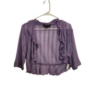 Connected Apparel 3/4 Sleeve Lace Ruffle Trim Crop Cardigan Lavender Size 10